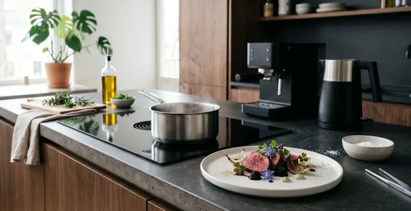 Cuisine moderne minimaliste avec électroménager contemporain sans texte visible