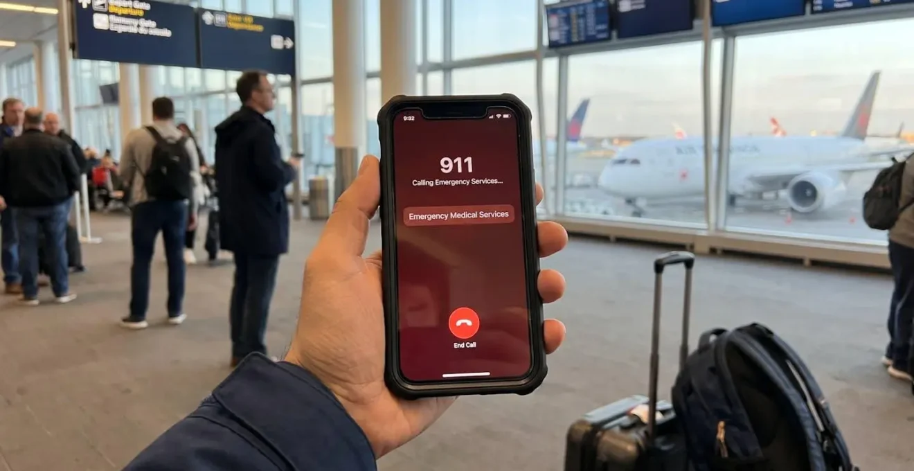 Main tenant un téléphone pour appeler l'assistance médicale d'urgence lors d'un voyage