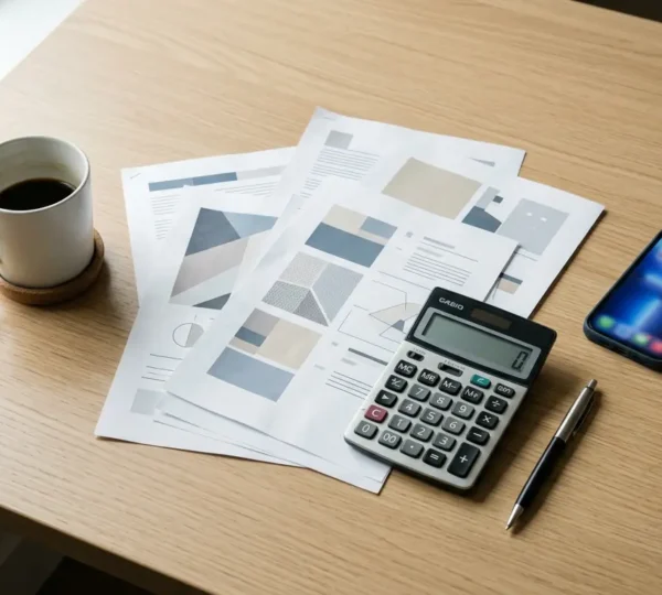 Bureau épuré avec documents d'assurance et calculatrice pour optimiser ses contrats
