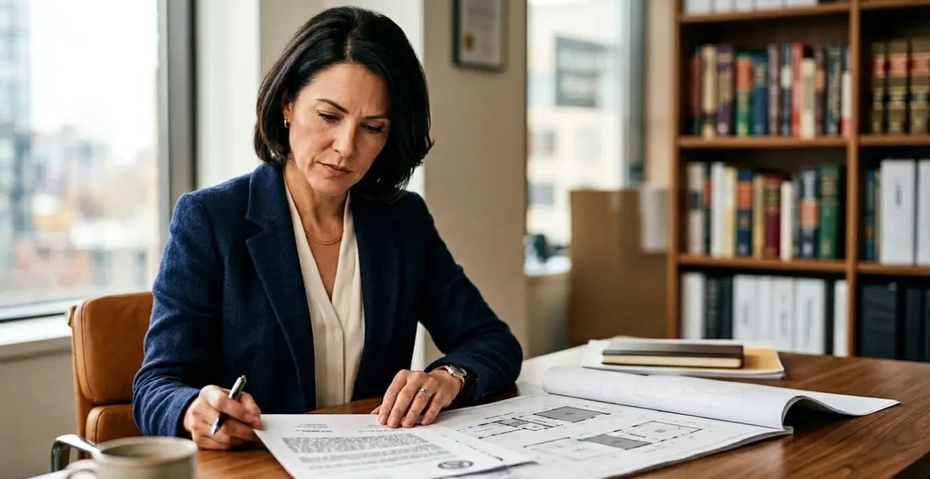 Scène professionnelle illustrant la résolution d'un litige contractuel dans le secteur du bâtiment