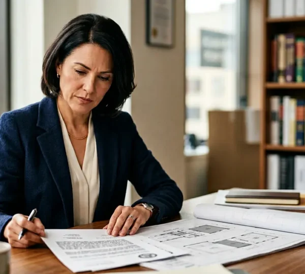 Scène professionnelle illustrant la résolution d'un litige contractuel dans le secteur du bâtiment