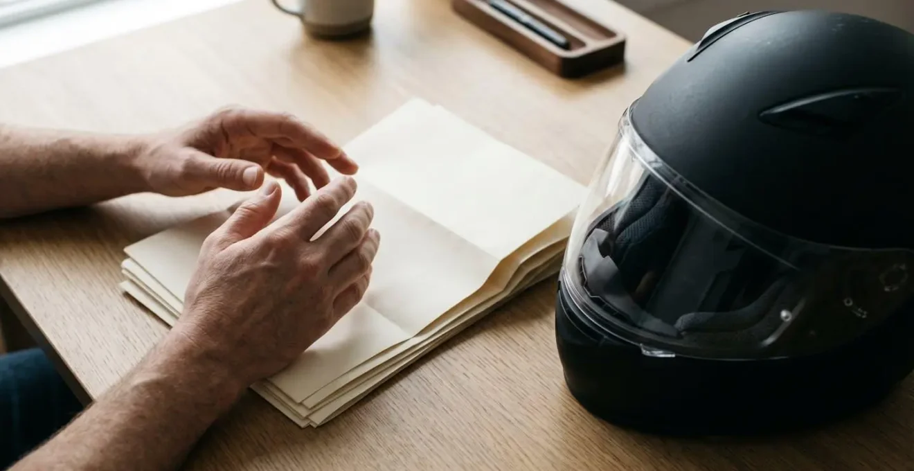 Vérification attentive des clauses d'un contrat d'assurance moto avant de prêter son véhicule.