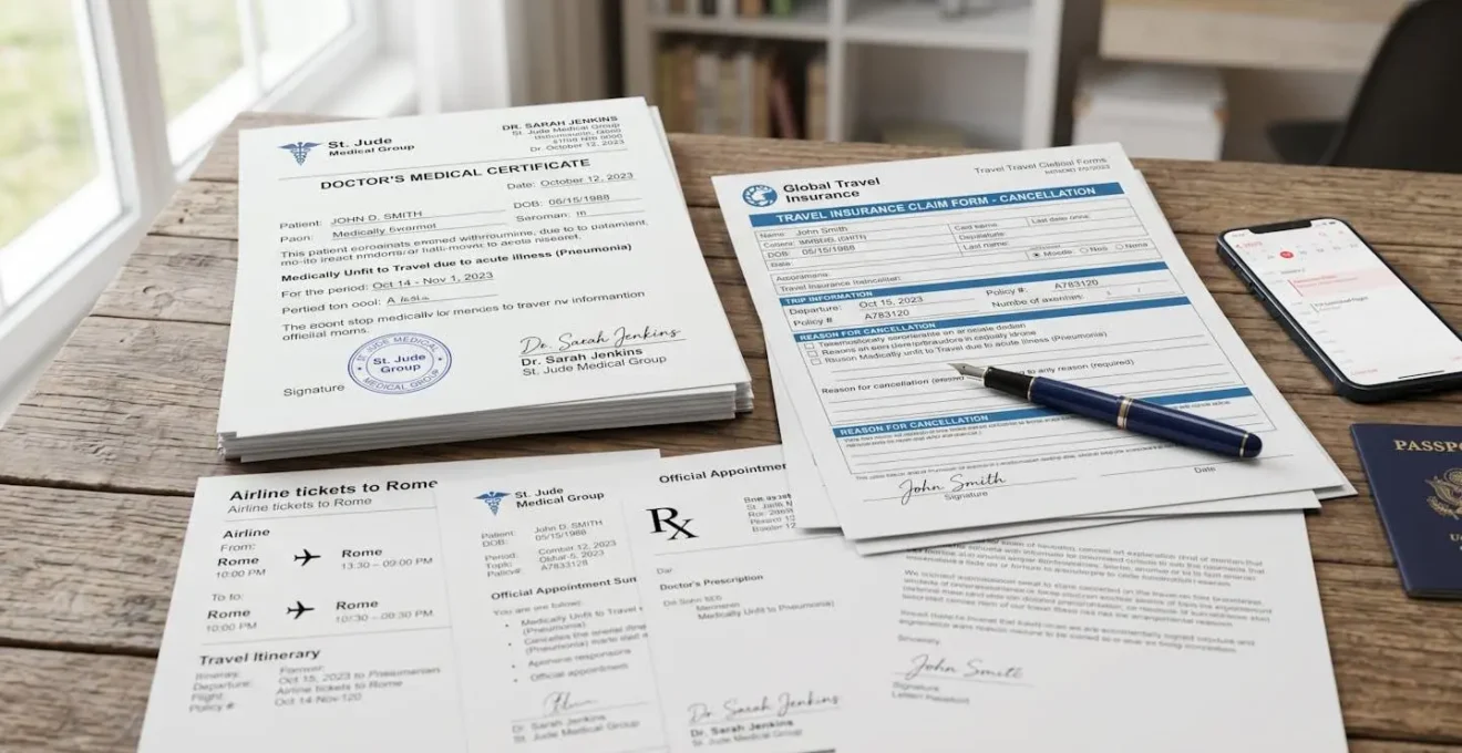 Documents médicaux et formulaires nécessaires pour l'annulation d'un voyage pour raison de santé