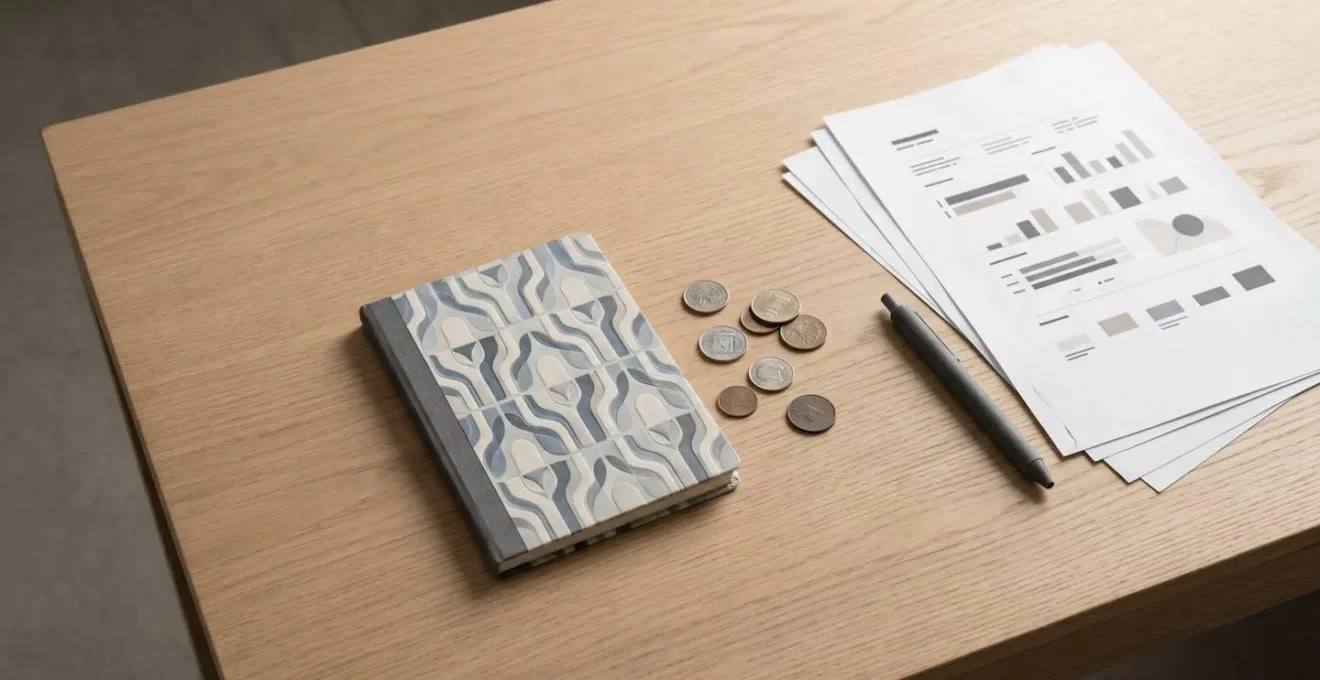 Livret d'épargne et documents financiers sur un bureau minimaliste