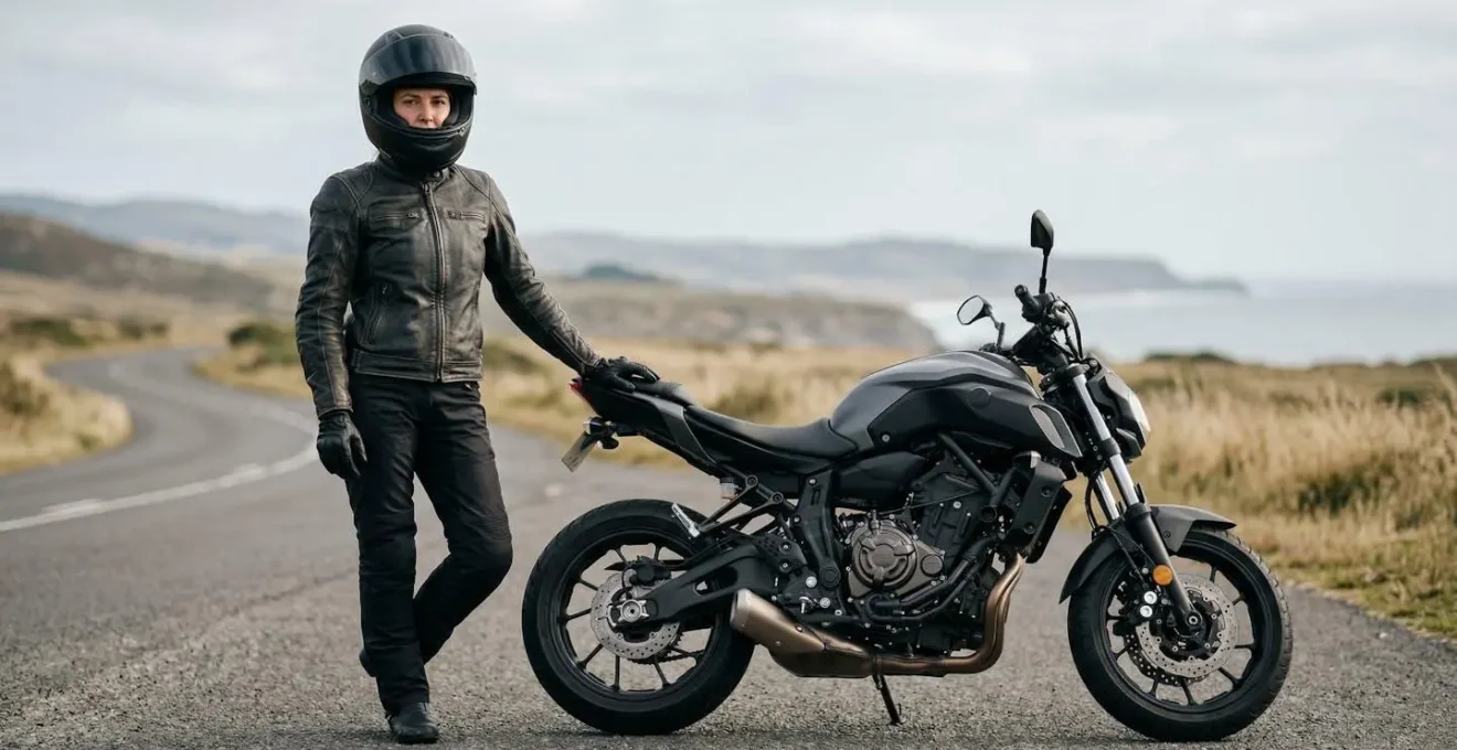 Motard équipé sur sa moto, symbolisant la protection et la sécurité en assurance