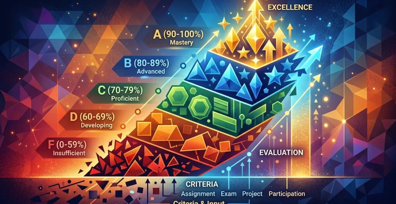 Representation abstraite d'un systeme de notation avec elements geometriques symbolisant les criteres de classement