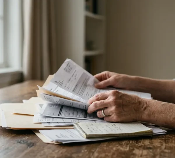 Personne fatiguée face à des documents administratifs complexes, symbolisant l'épuisement professionnel et les démarches d'assurance