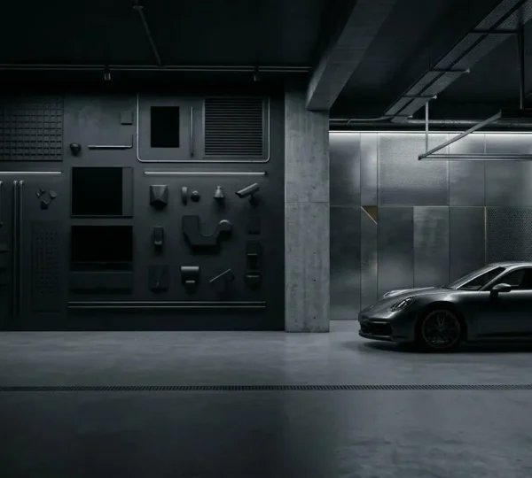 Supercar protégée dans un garage sécurisé avec dispositifs antivol