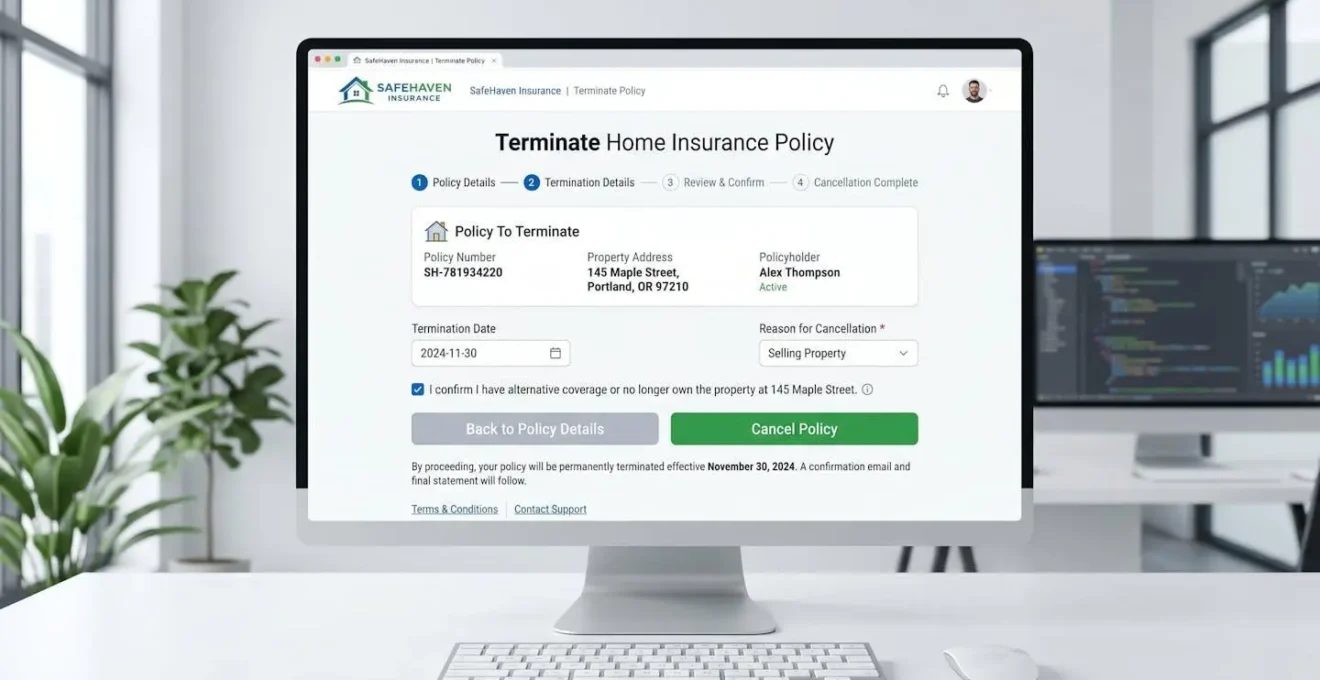 Interface simplifiée de résiliation en ligne d'un contrat d'assurance habitation